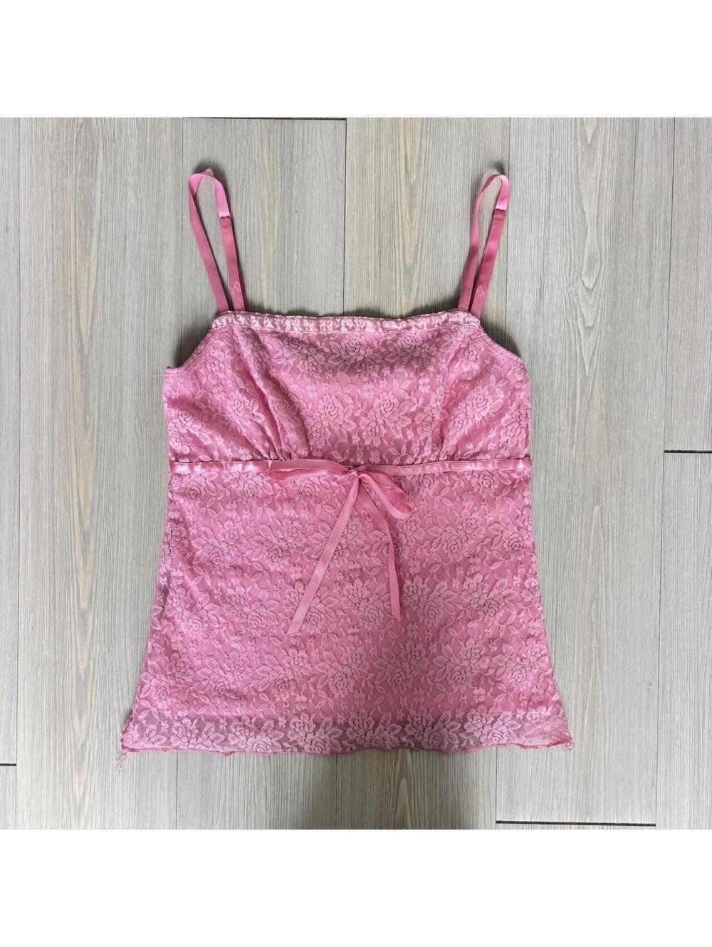2000s No Boundaries Pink Lace Cami Top Ribbon Bow Small XS